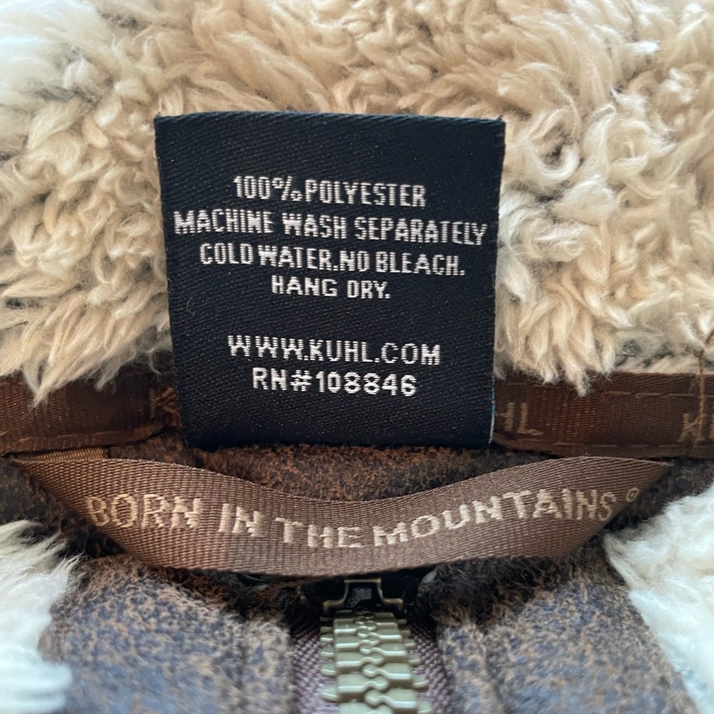KÜHL Flight Vest Italian Fleece Stowable Hood Full Zip Cream Tan Brown Warm Cozy - Picture 14 of 16